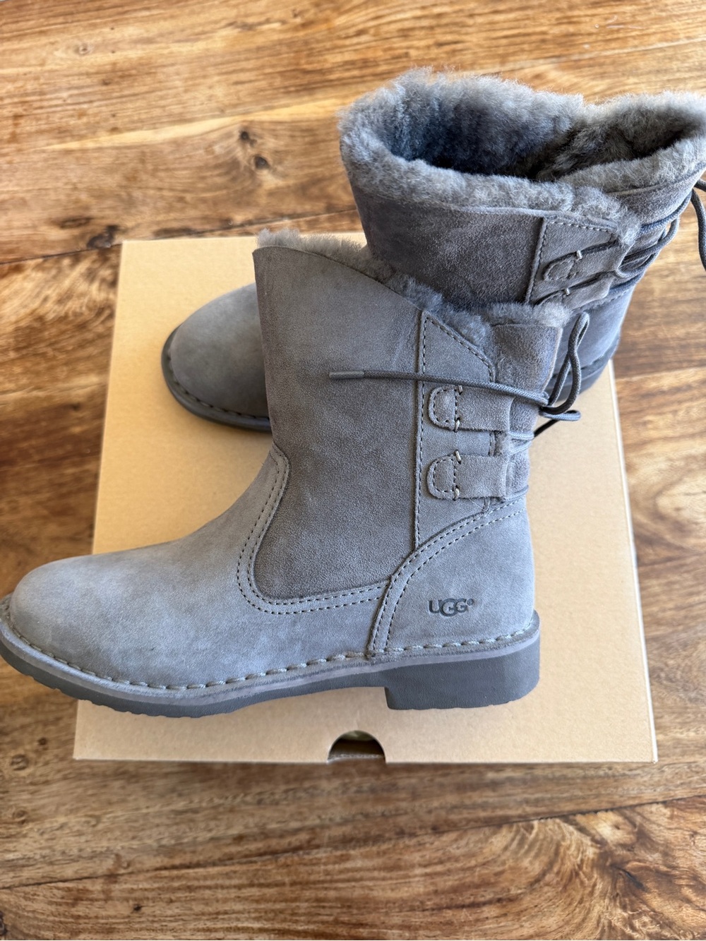 UGG Naiyah Grey Suede Shearling Lined Short Boots